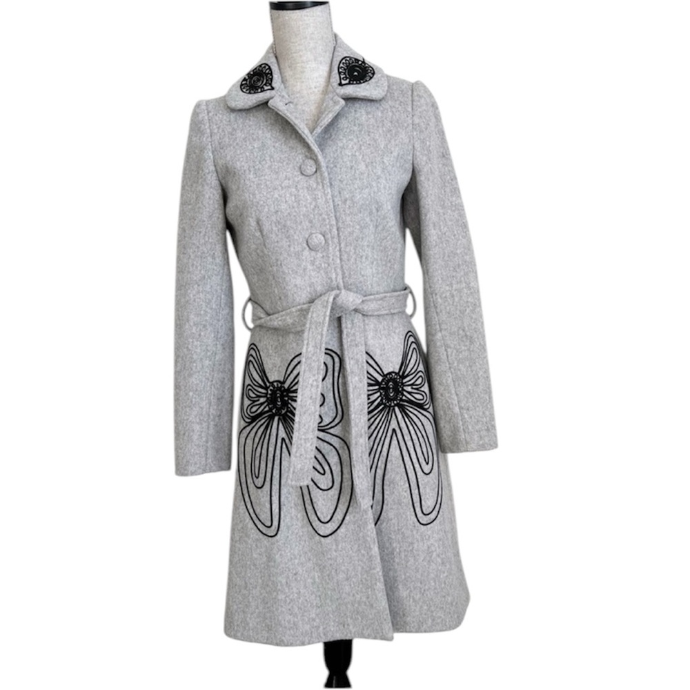 Edward An Wool Embroidered Butterfly Pea Coat Gray Size 4